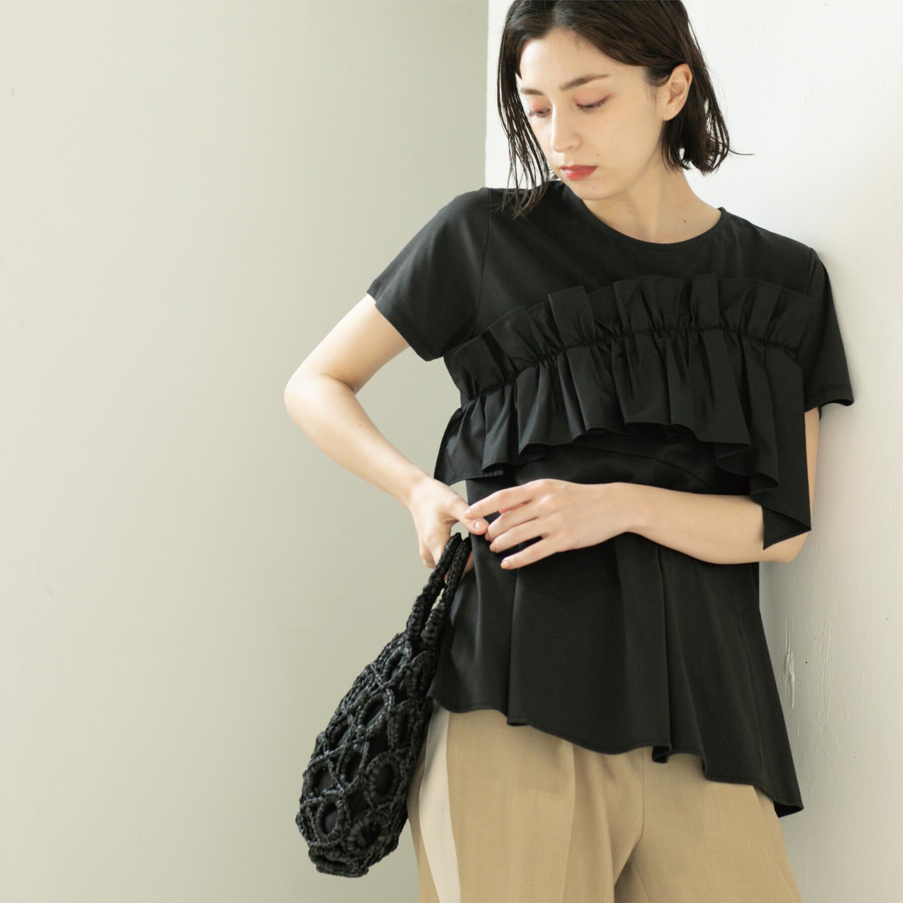 OPAQUE.CLIP「フリルドッキングペプラムトップス【接触冷感／洗濯機洗い可】」|Tシャツ・カットソー|ブラック(019)