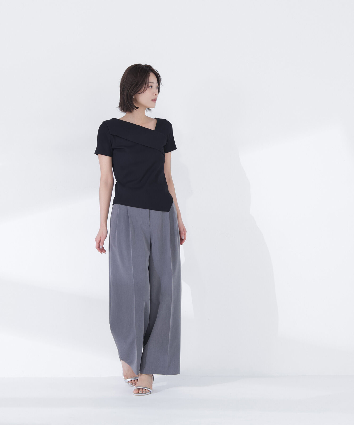  「アシメネックリブカットソー」|Tシャツ・カットソー|