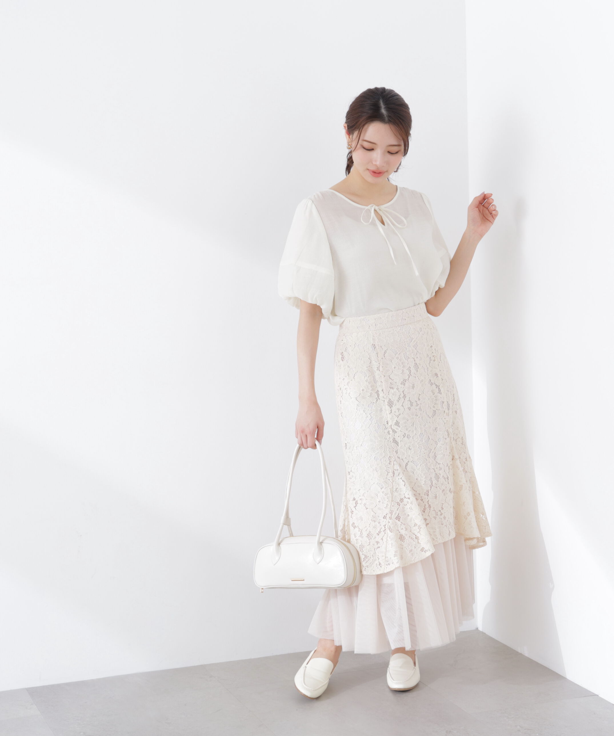 PROPORTION BODY DRESSING「チュールドッキングレーススカート　26SS」|スカート|ベージュ