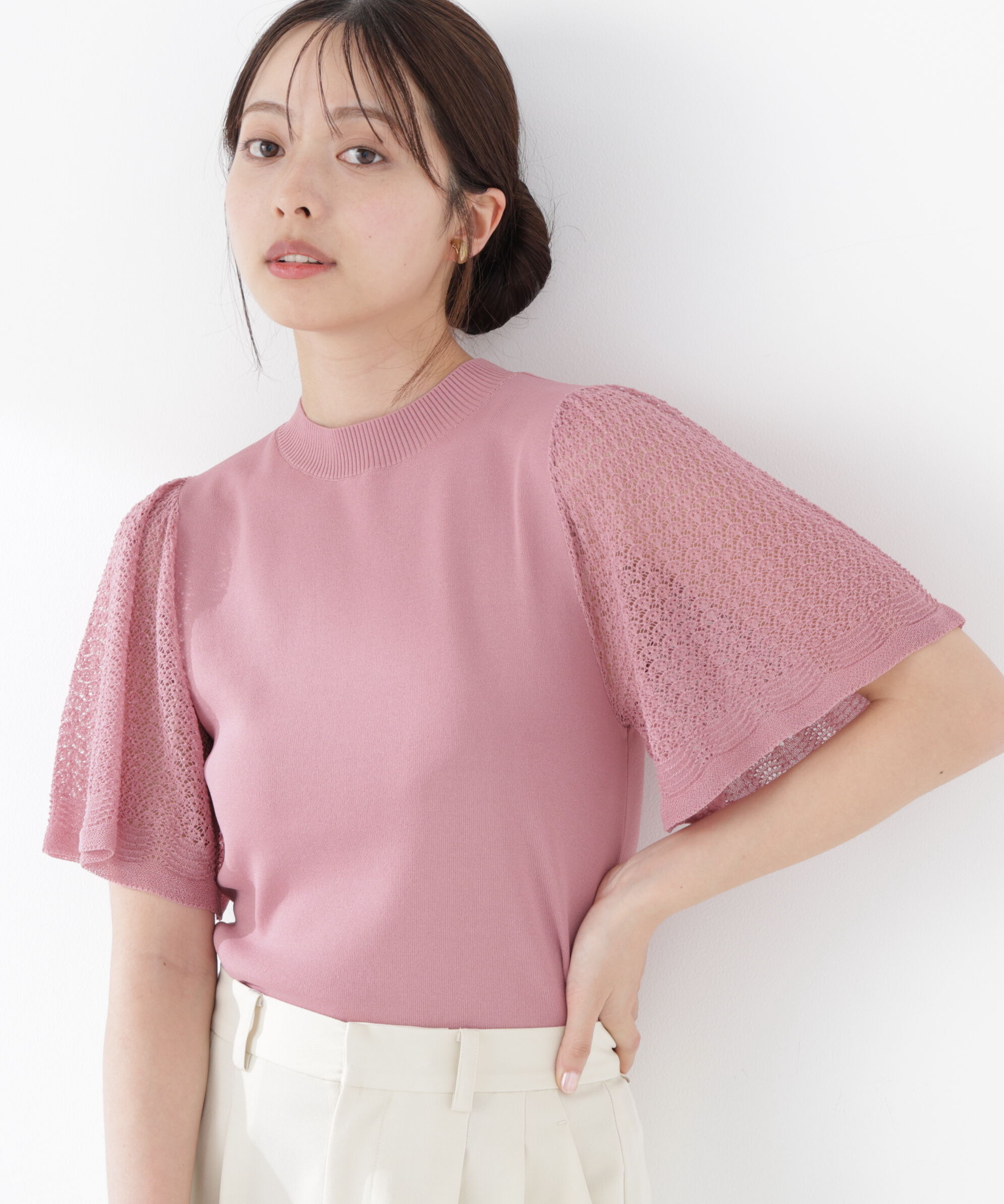 PROPORTION BODY DRESSING「透かし編みスリーブニット　26SS」|ニット・セーター|ピンク