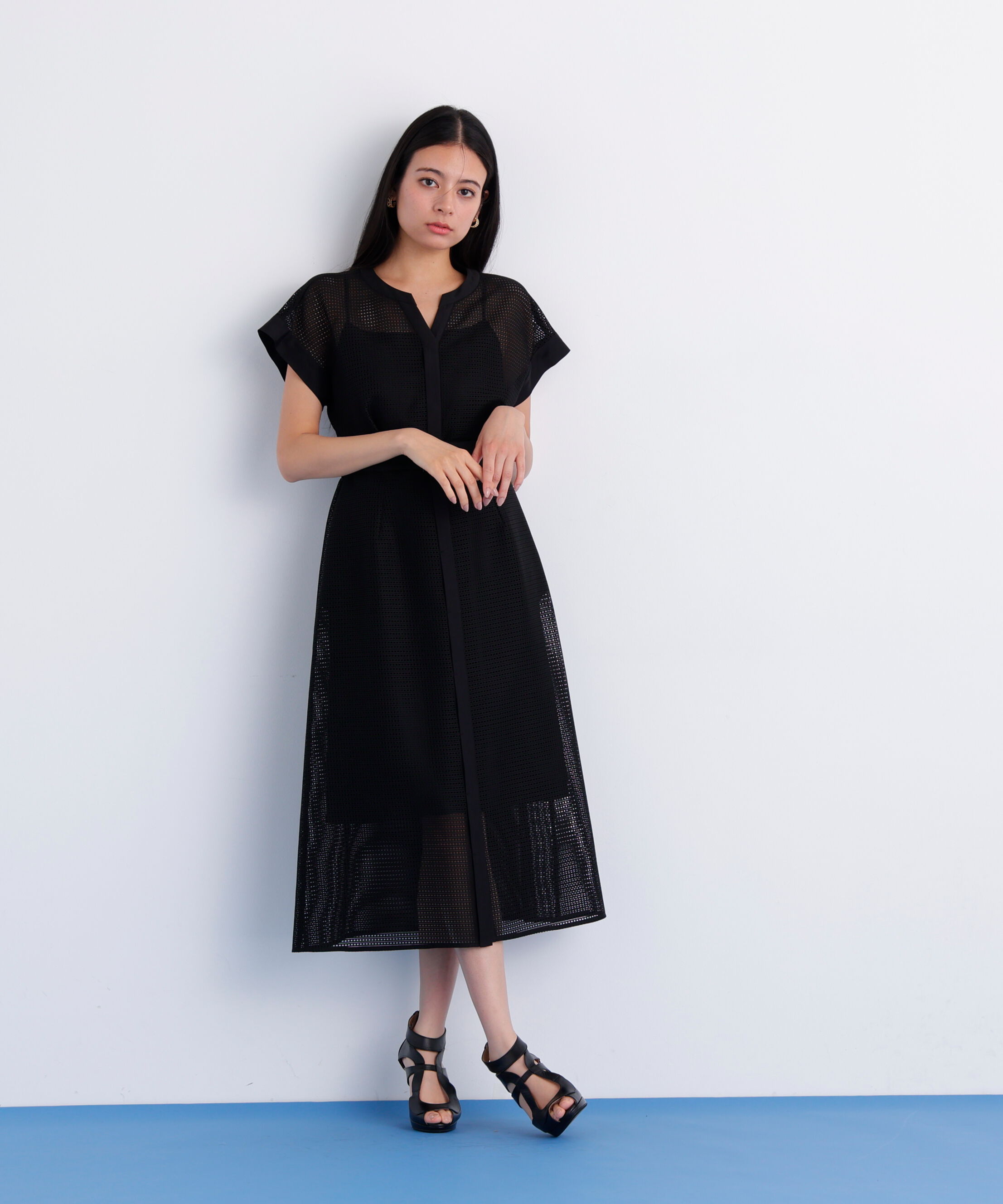  「［美香さん着用］メッシュッレースコンビワンピース」|ワンピース|