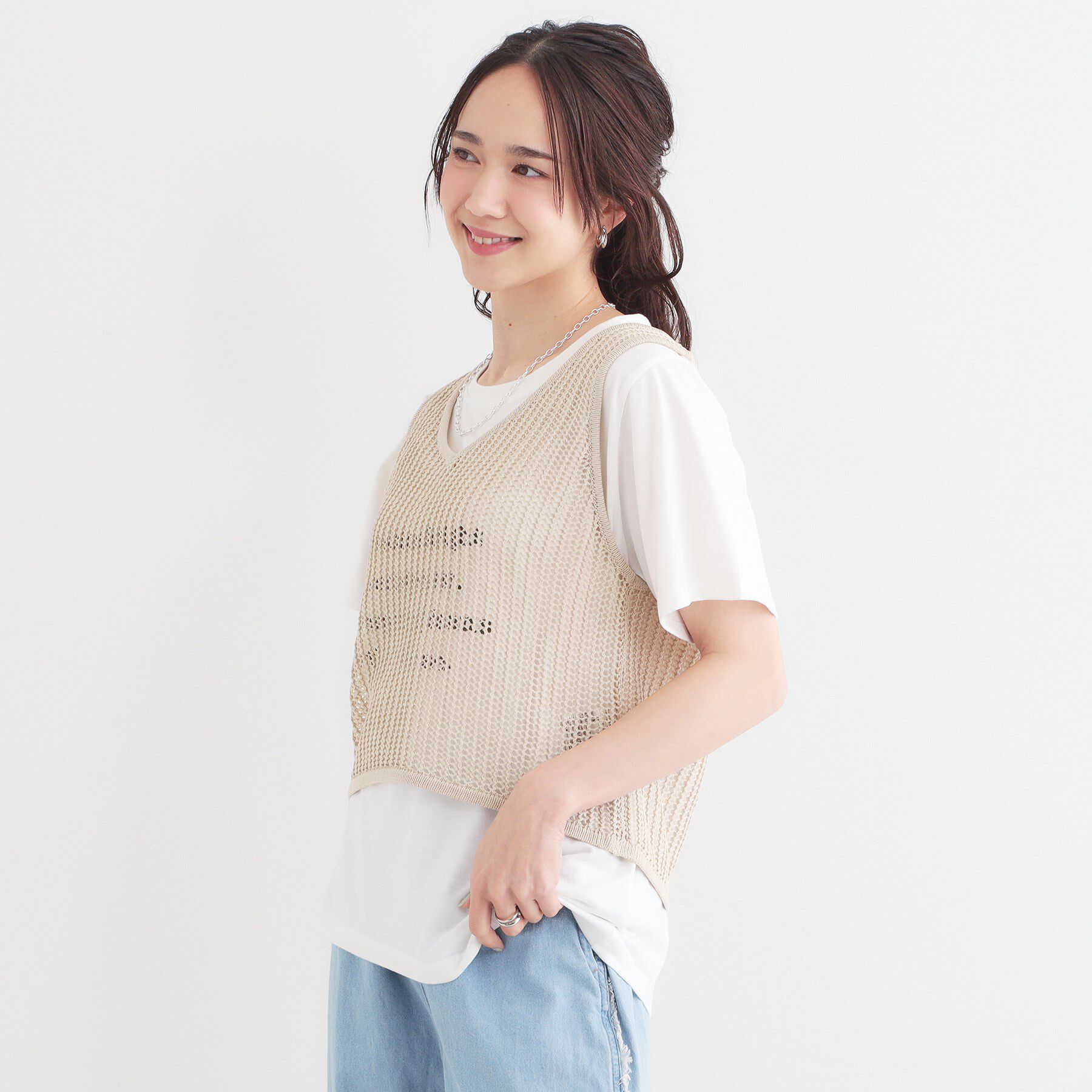 SHOO･LA･RUE「【2点セット】メッシュニットベスト&times;ロゴTシャツセット」|その他|