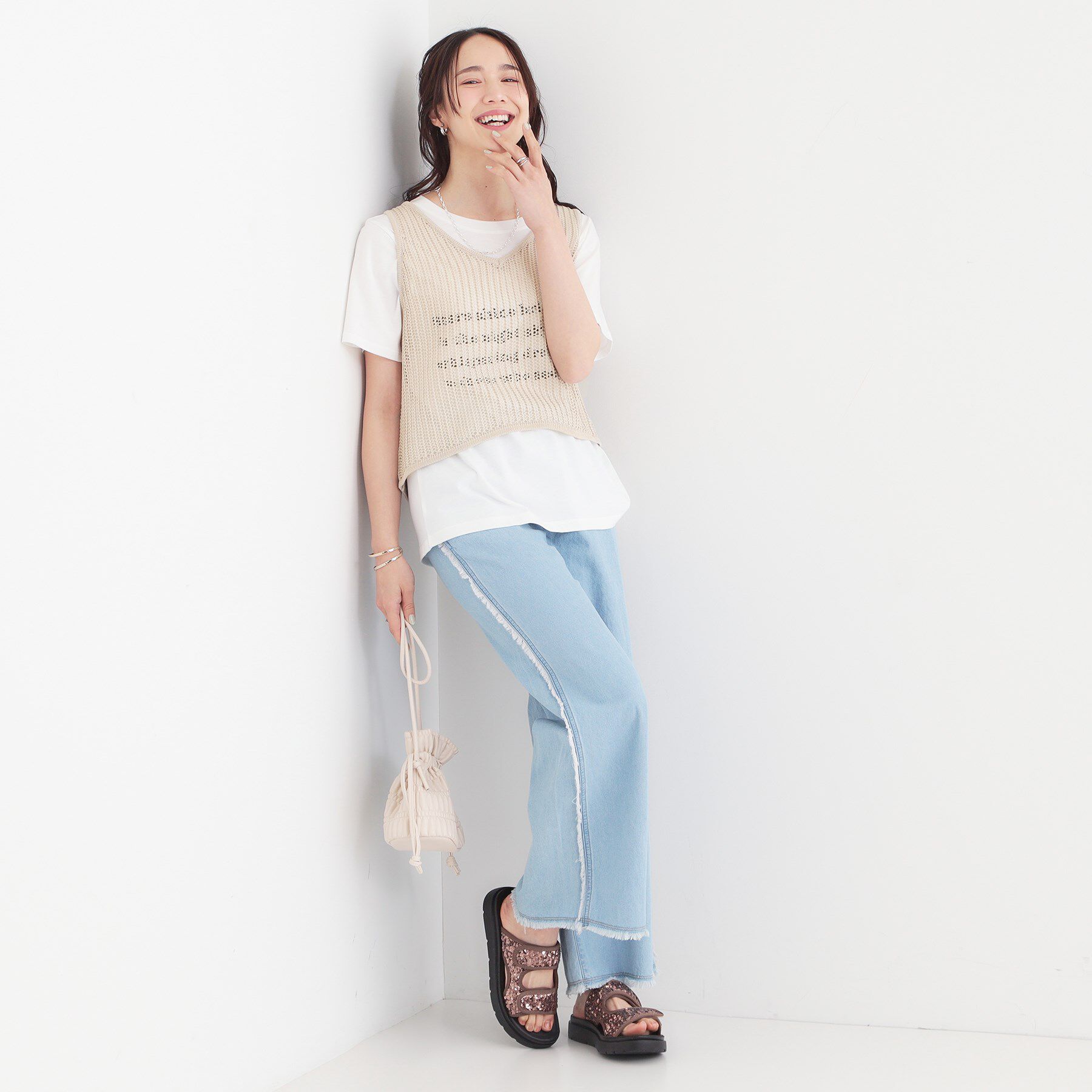 SHOO･LA･RUE「【2点セット】メッシュニットベスト&times;ロゴTシャツセット」|その他|