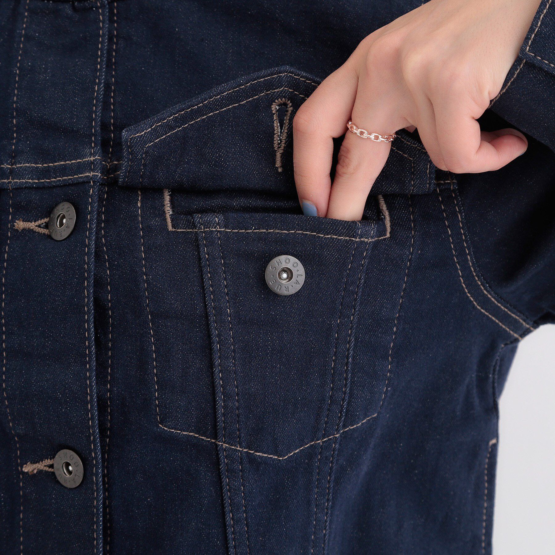 SHOO･LA･RUE「【SHOO・LA・RUE DENIM/S-LL/高レビュー】大人のための ノーカラーデニムジャケット」|デニムジャケット|