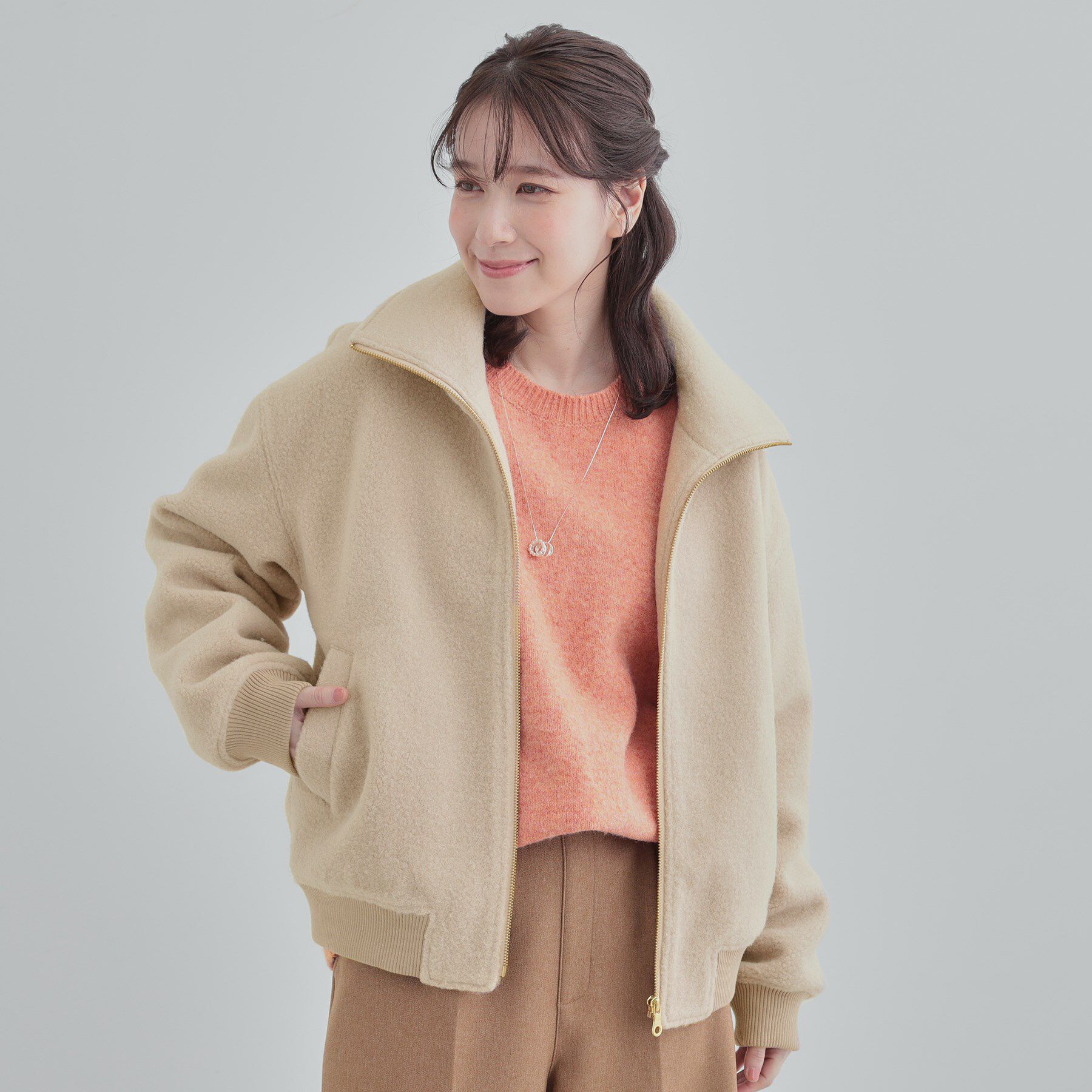 SHOO･LA･RUE「【S-LL】軽くてふんわりあたたかい スライバージャケット」|ブルゾン・スタジャン|