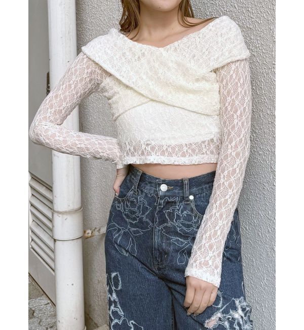 MURUA「レースカシュクールオフショルトップス」|Tシャツ・カットソー|
