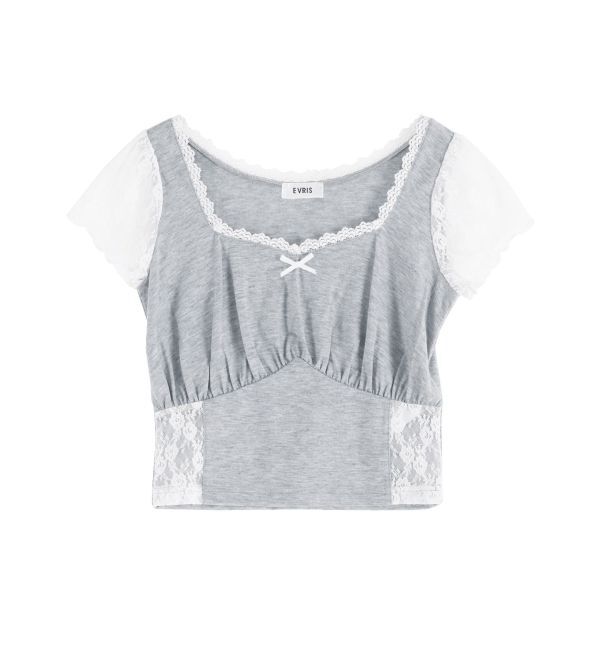 EVRIS「レースドッキングクロップドトップス」|Tシャツ・カットソー|