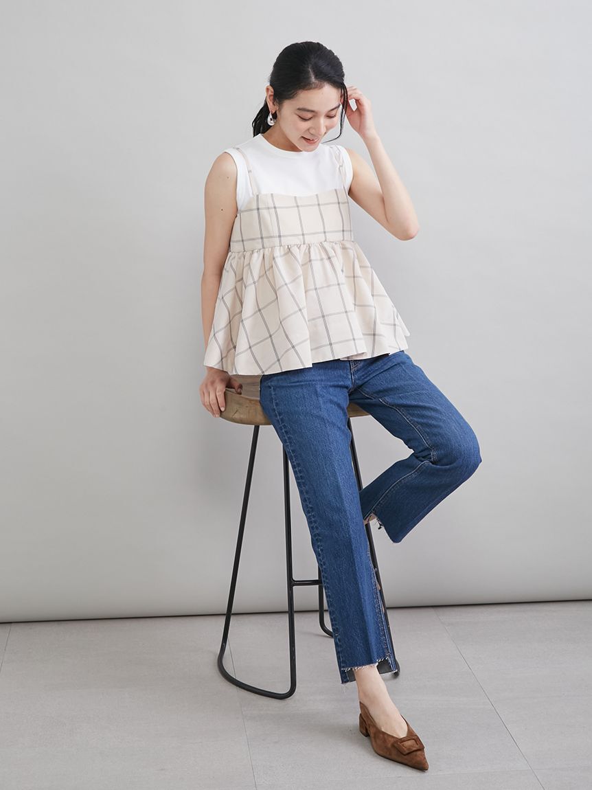 Mila Owen「【MILA PANTS】裾段差テーパードデニムパンツ」|デニム|