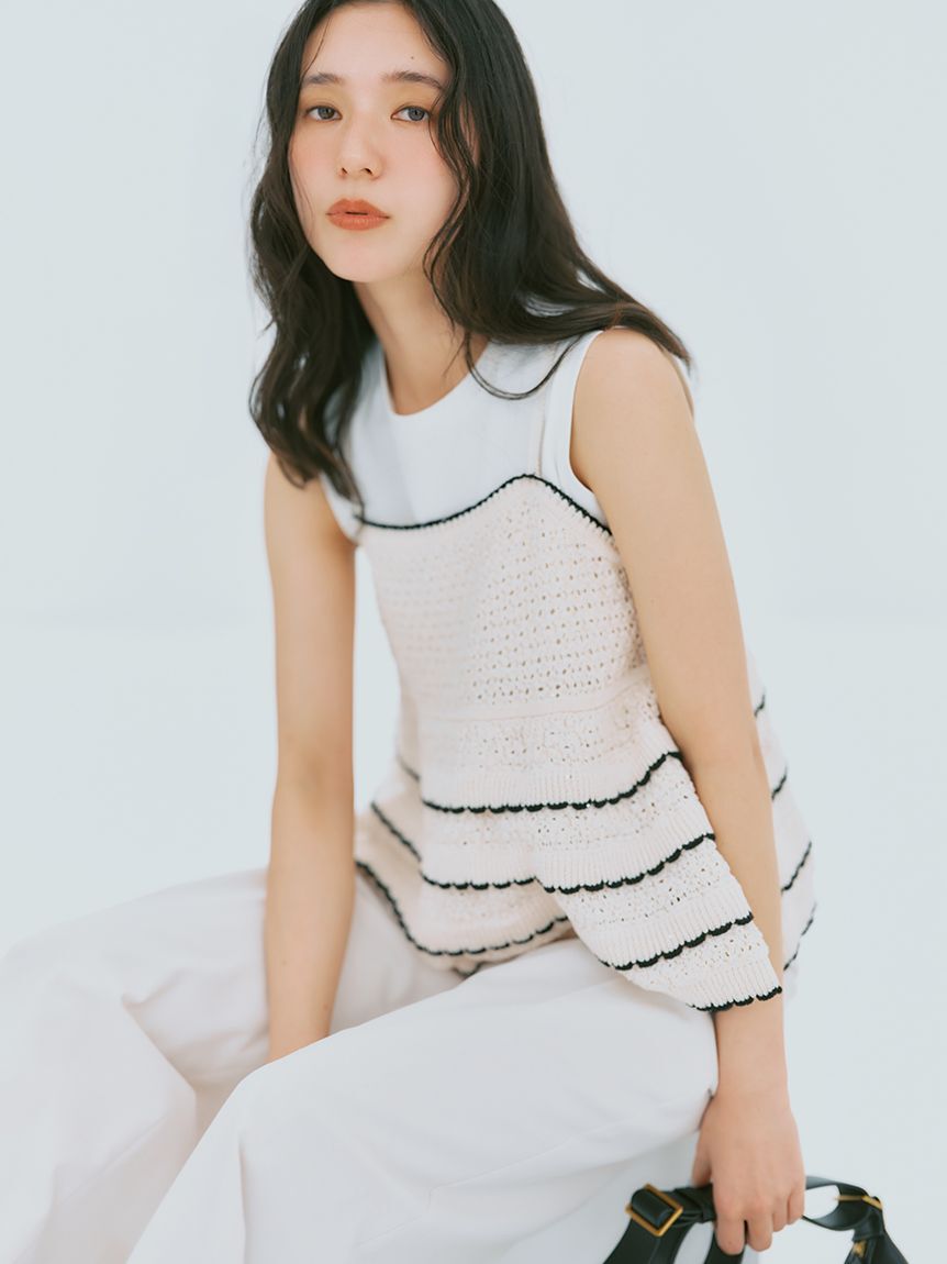 Mila Owen「【ウォッシャブル】クロシェニットキャミ&times;ノースリトップス」|キャミソール|IVR