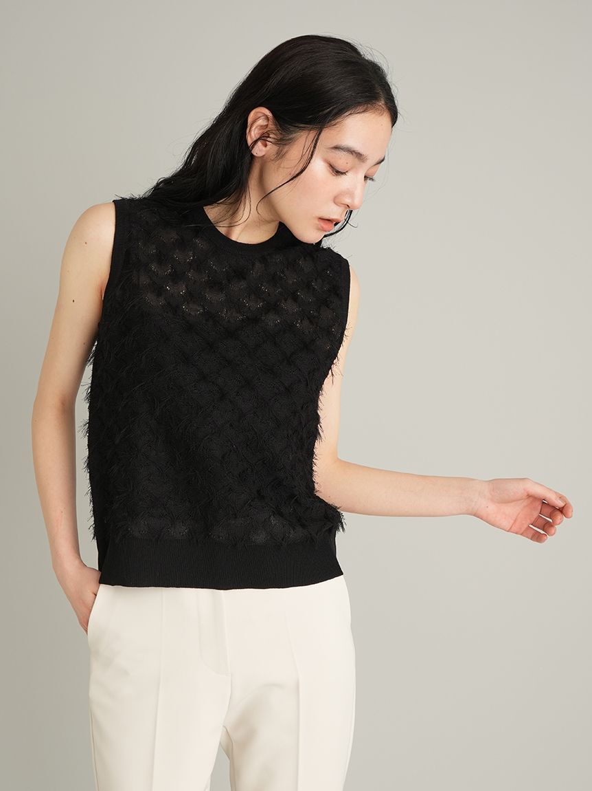 Mila Owen「【ウォッシャブル】カットジャガードノースリニット」|タンクトップ|BLK