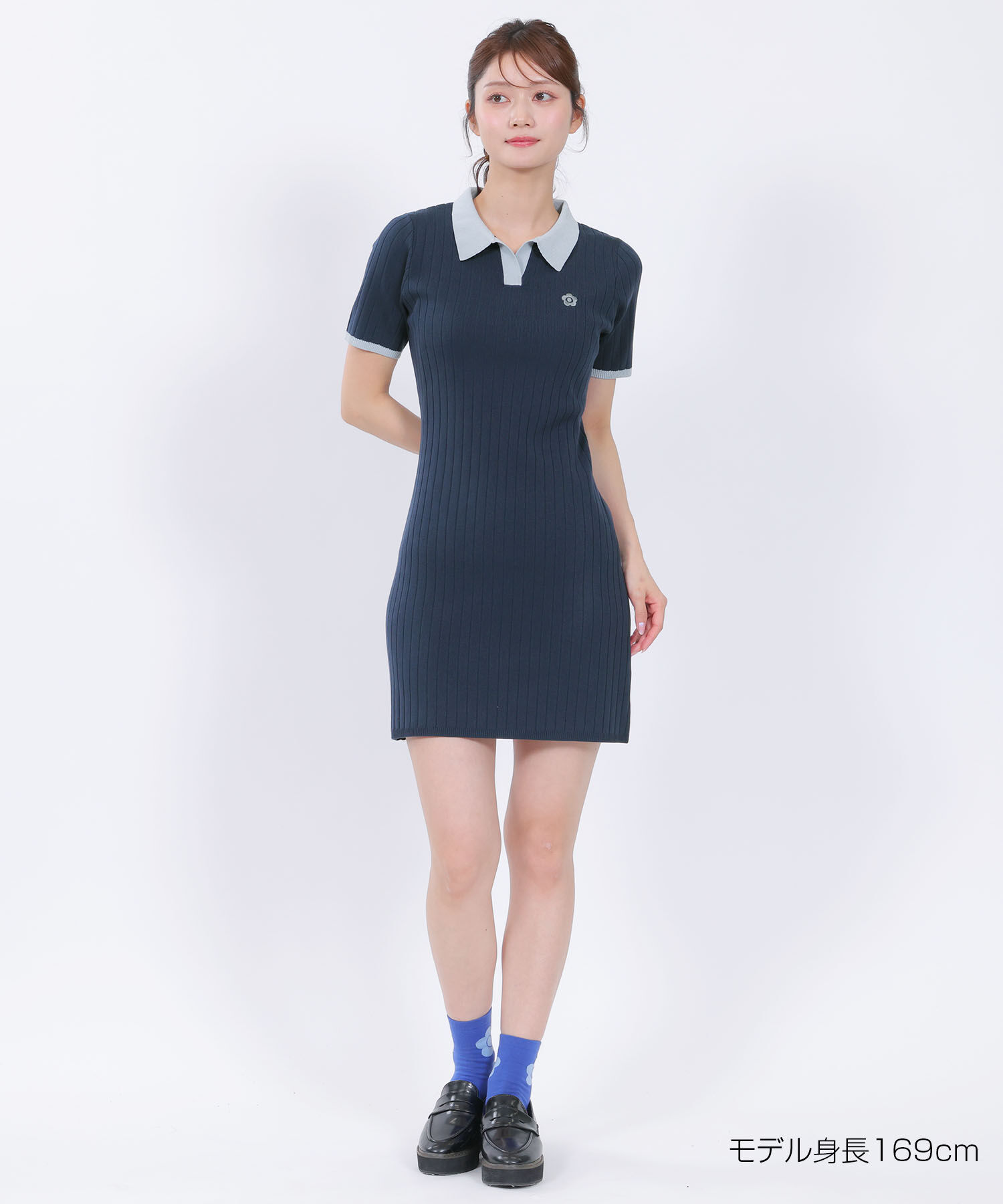 MARY QUANT「ワイドリブニット ワンピース」|ワンピース|ネイビー