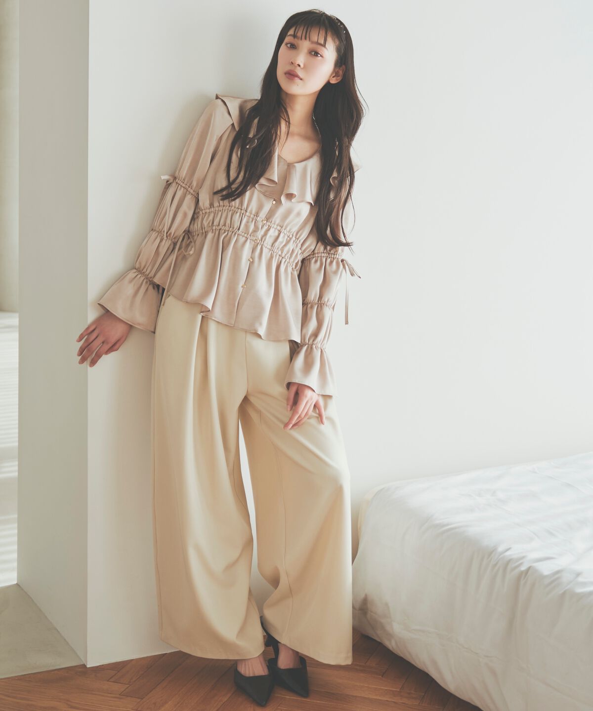 アンドクチュール「ベルト付きタックワイドパンツ」|その他|