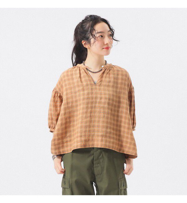 BEAMSBOY「リネン チェック スモック シャツ ＜イージーケア＞」|シャツ・ブラウス|BEIGE