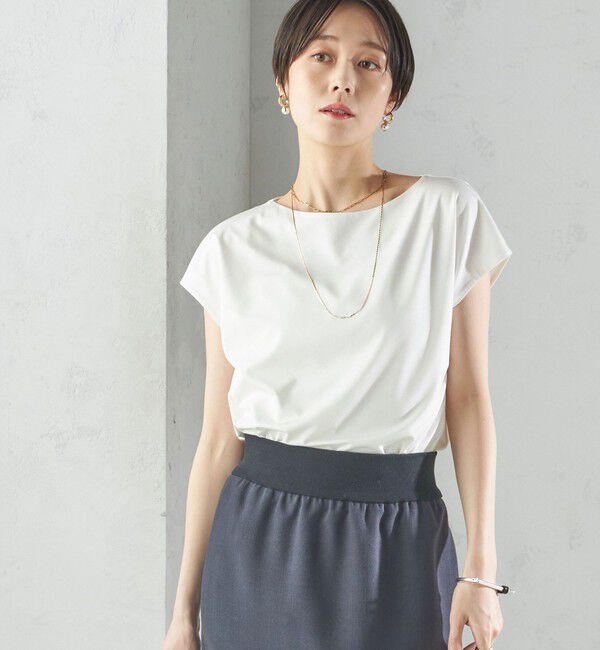 SHIPS for women「〈手洗い可能〉SORONA(R) ボートネック TEE」|Tシャツ・カットソー|オフホワイト