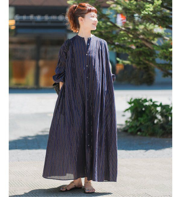 Spick and Span「HYU ストライプギャザーシャツワンピース」|ワンピース|