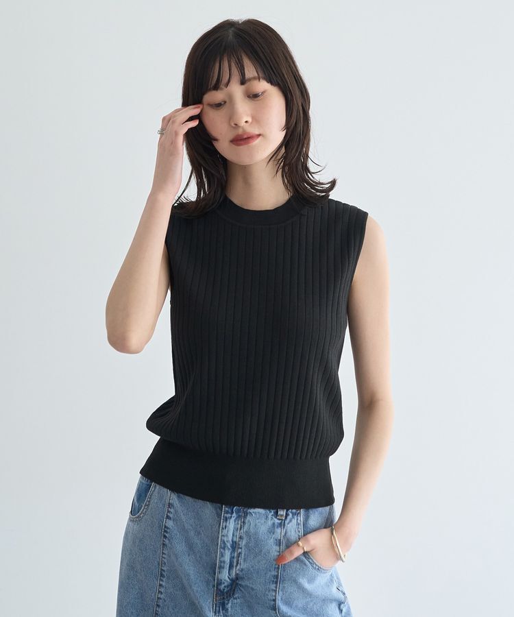 YECCA VECCA「<<洗濯機洗い可>>マシンウォッシャブルノースリーブリブニット」|カーディガン|