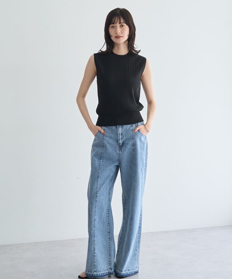 YECCA VECCA「<<洗濯機洗い可>>マシンウォッシャブルノースリーブリブニット」|カーディガン|
