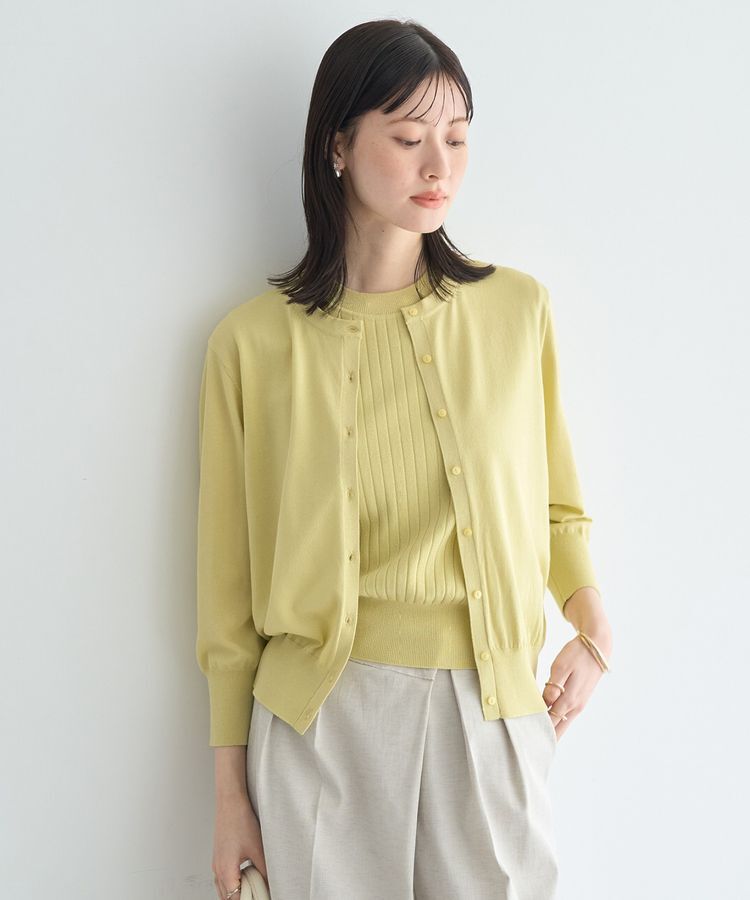 YECCA VECCA「<<洗濯機洗い可>>マシンウォッシャブルノースリーブリブニット」|カーディガン|