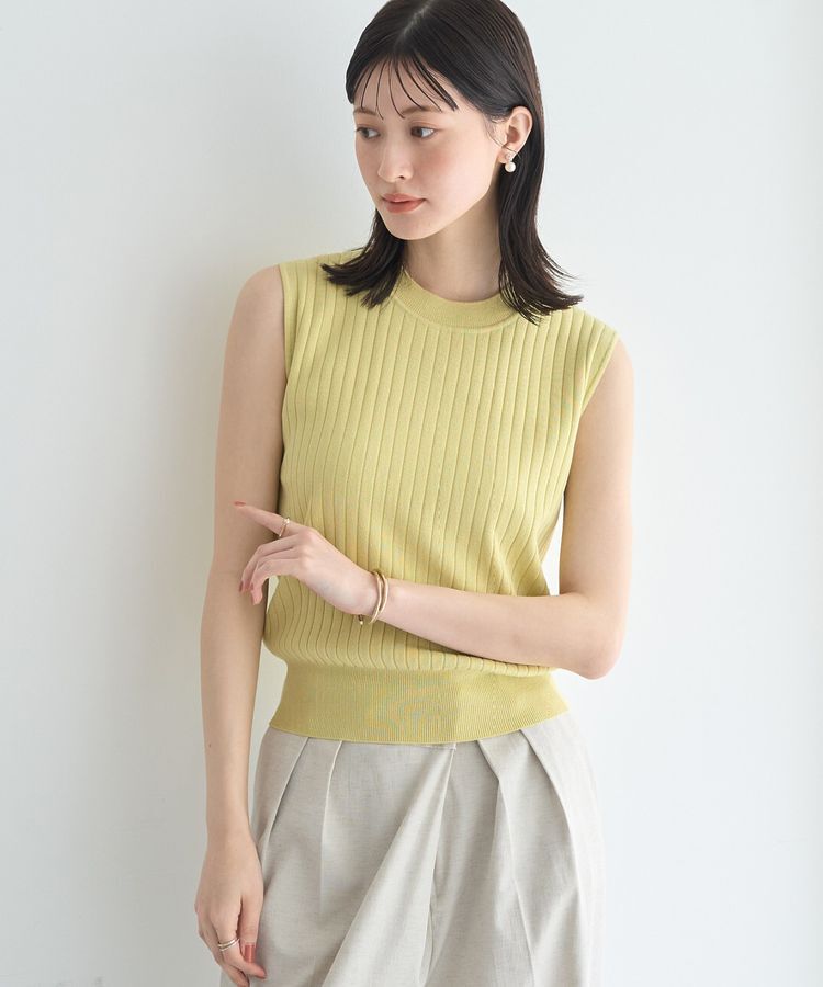 YECCA VECCA「<<洗濯機洗い可>>マシンウォッシャブルノースリーブリブニット」|カーディガン|Yellow