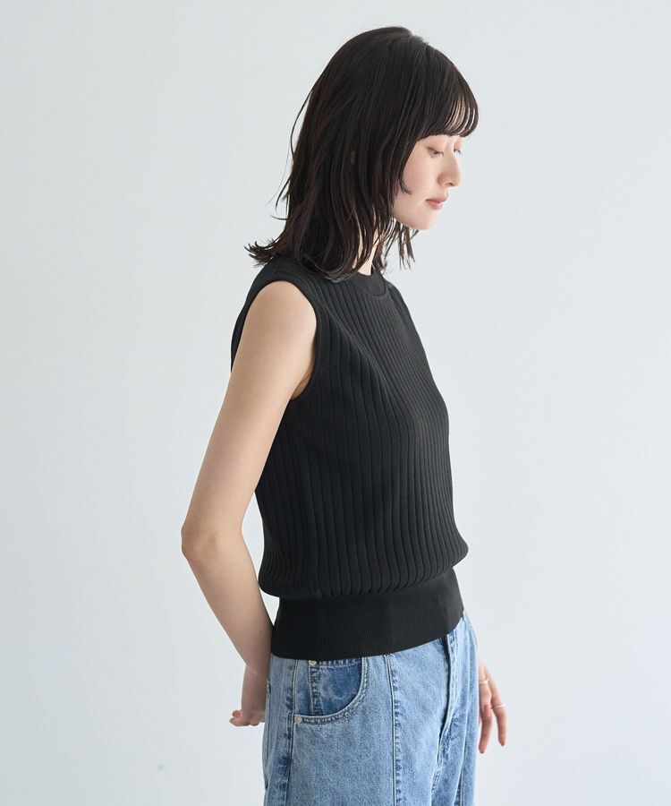 YECCA VECCA「<<洗濯機洗い可>>マシンウォッシャブルノースリーブリブニット」|カーディガン|