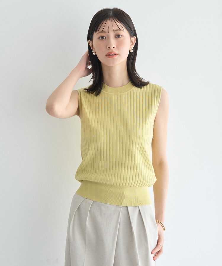 YECCA VECCA「<<洗濯機洗い可>>マシンウォッシャブルノースリーブリブニット」|カーディガン|