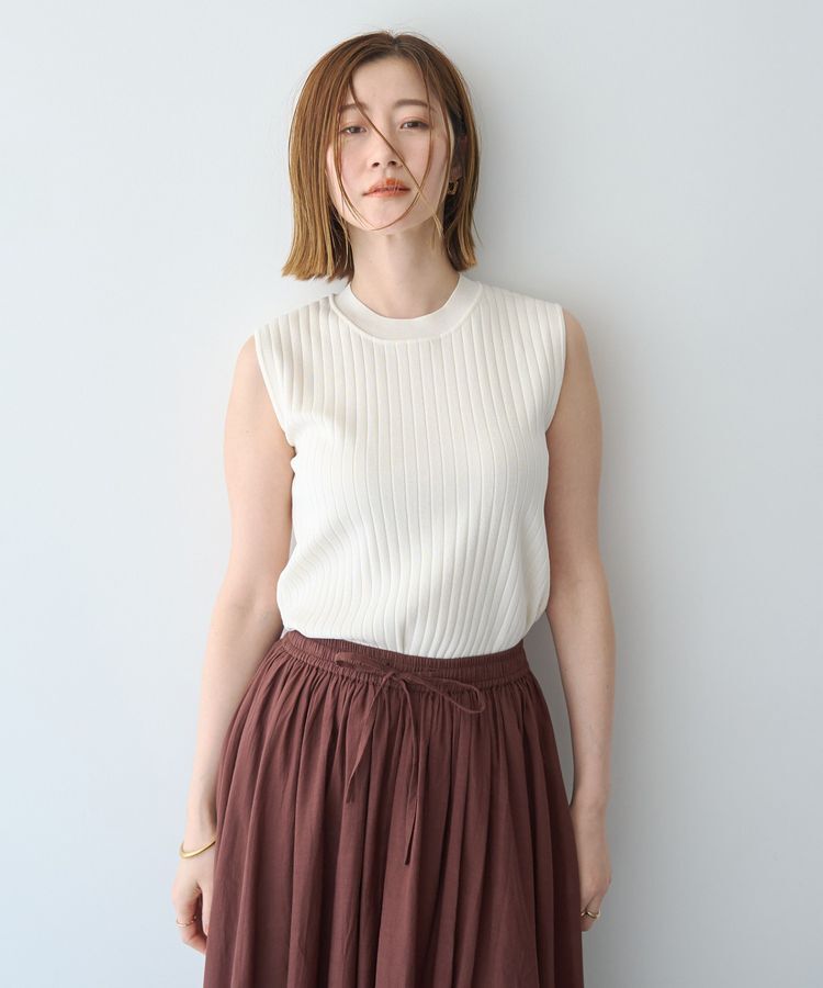 YECCA VECCA「<<洗濯機洗い可>>マシンウォッシャブルノースリーブリブニット」|カーディガン|