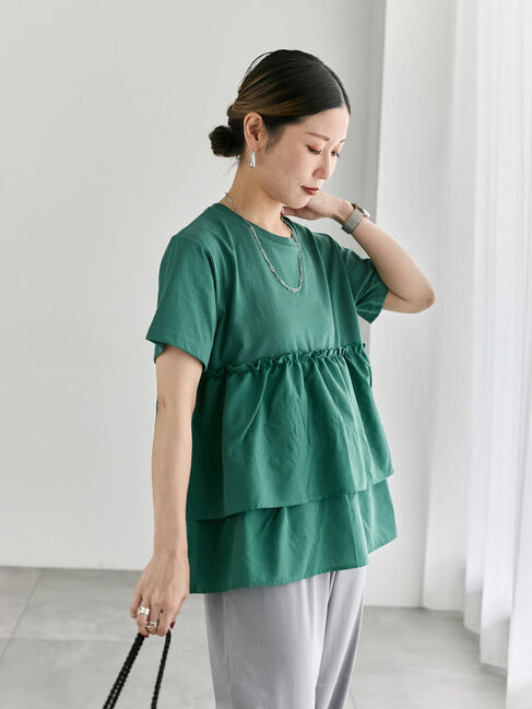 Samansa Mos2 blue「【接触冷感】ドッキングティアードプルオーバー」|Tシャツ・カットソー|