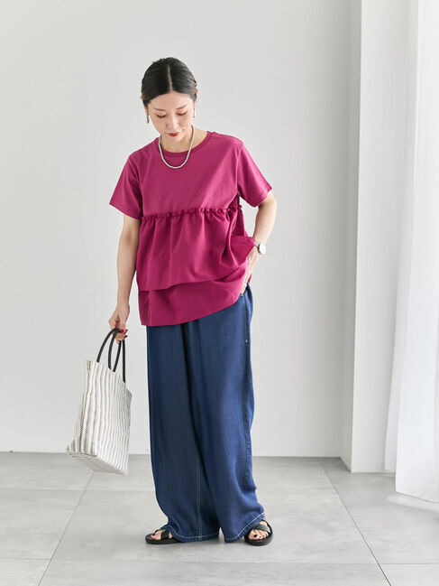 Samansa Mos2 blue「【接触冷感】ドッキングティアードプルオーバー」|Tシャツ・カットソー|