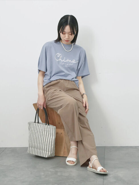 Samansa Mos2 blue「【接触冷感】ドルマンギャザー刺繍Tシャツ」|Tシャツ・カットソー|