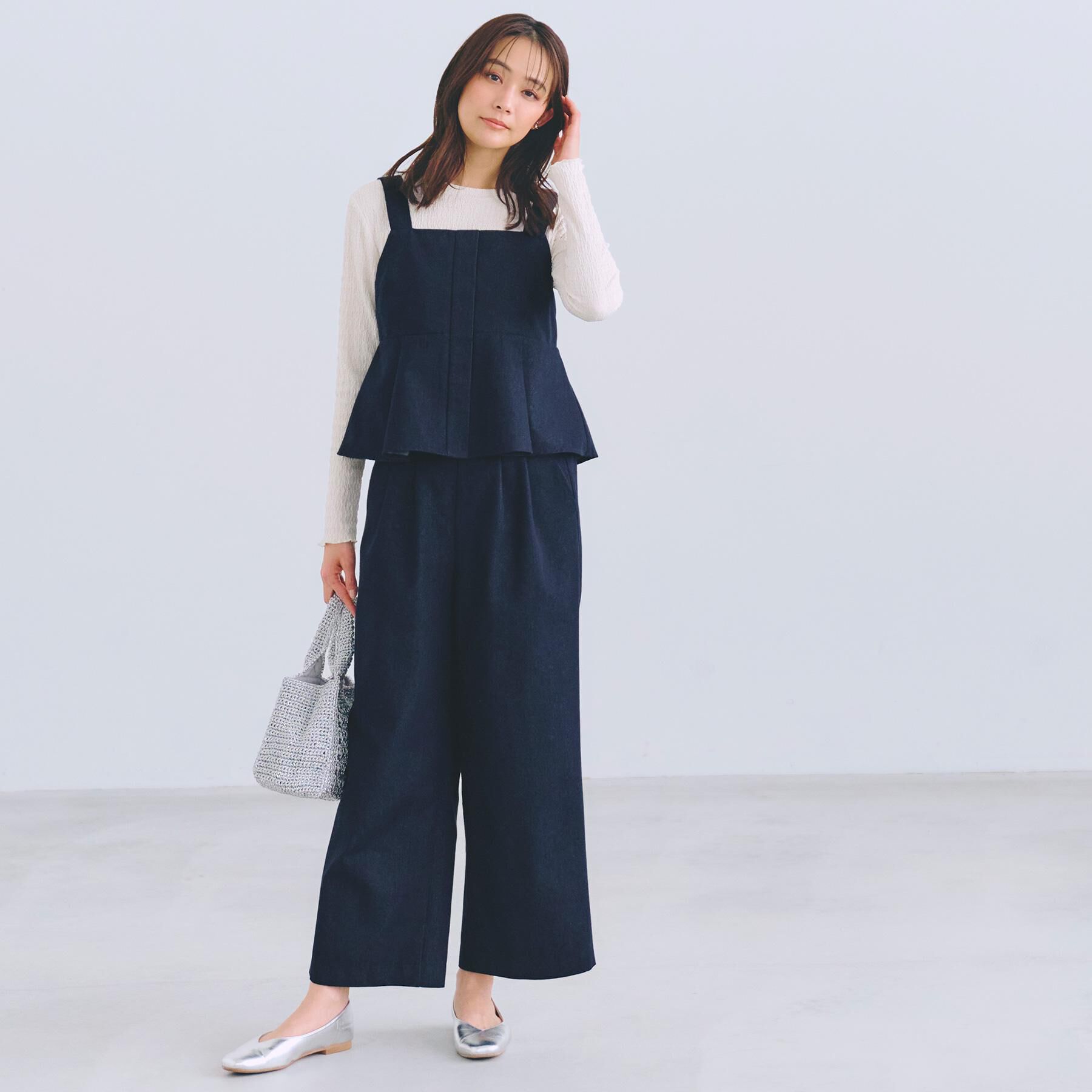 grove「デニムアソート麻調ビスチェセット」|スーツ|ネイビー(094)
