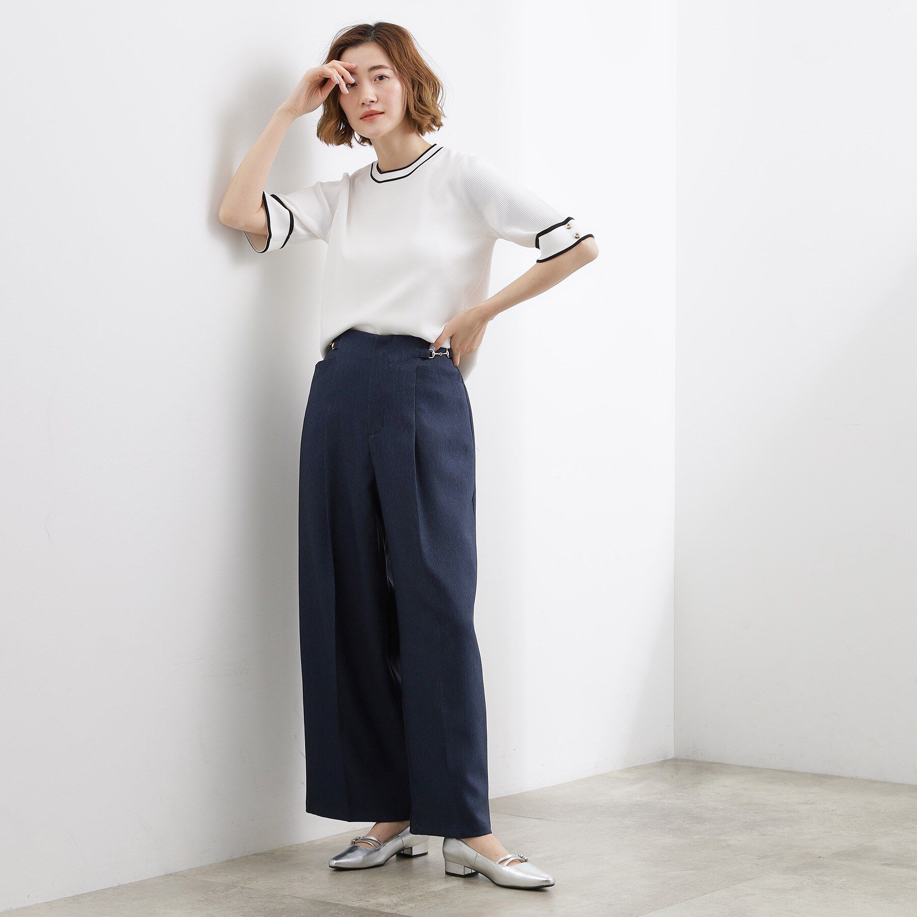 grove「【シリーズ累計36万枚/名品ニット】やわらかドライタッチ 袖メッシュ編みニット」|ニット・セーター|