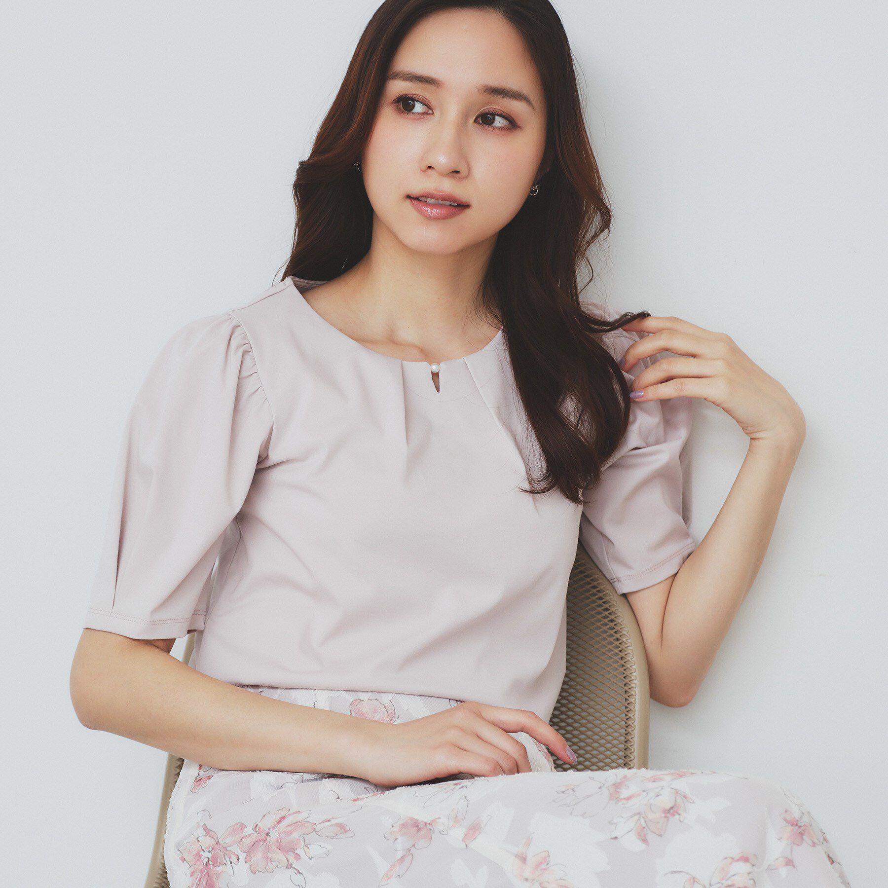 index「フロントパール調タックパフトップス【UV／接触冷感／洗濯機洗い可】」|Tシャツ・カットソー|グレージュ(050)
