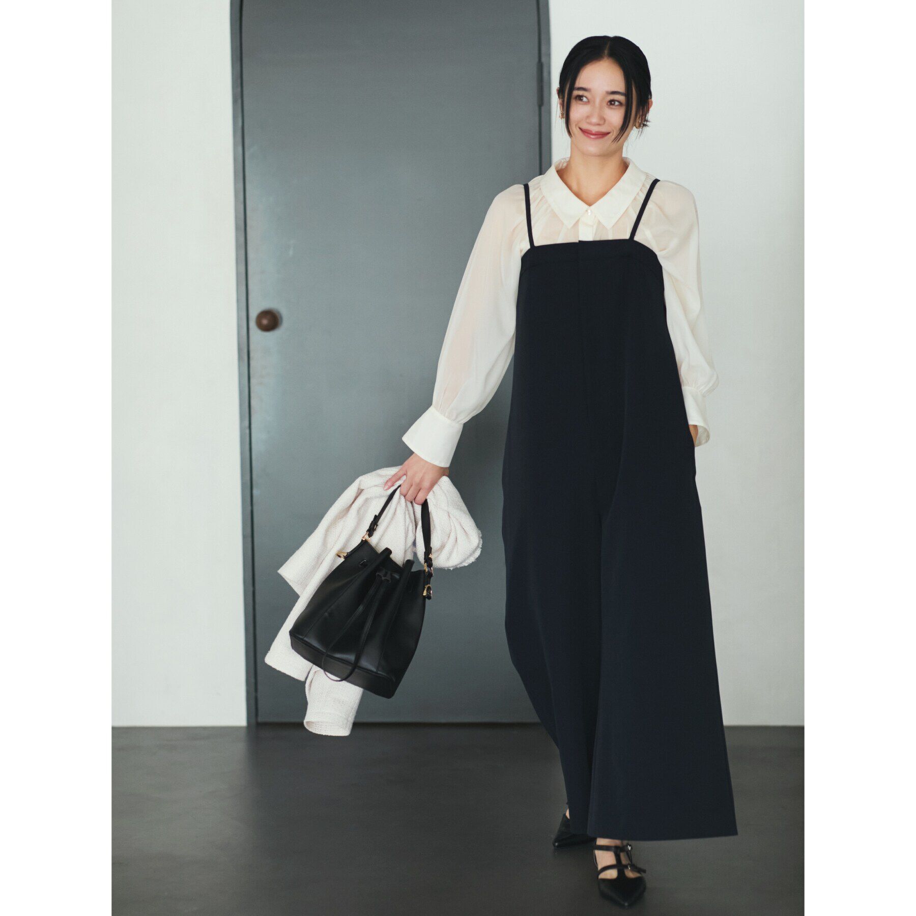 THE SHOP TK「【汚れ防止/シワになりにくい/セレモニー/通勤】ダブルクロスサロペット/洗える/サスティナブル」|オールインワン|