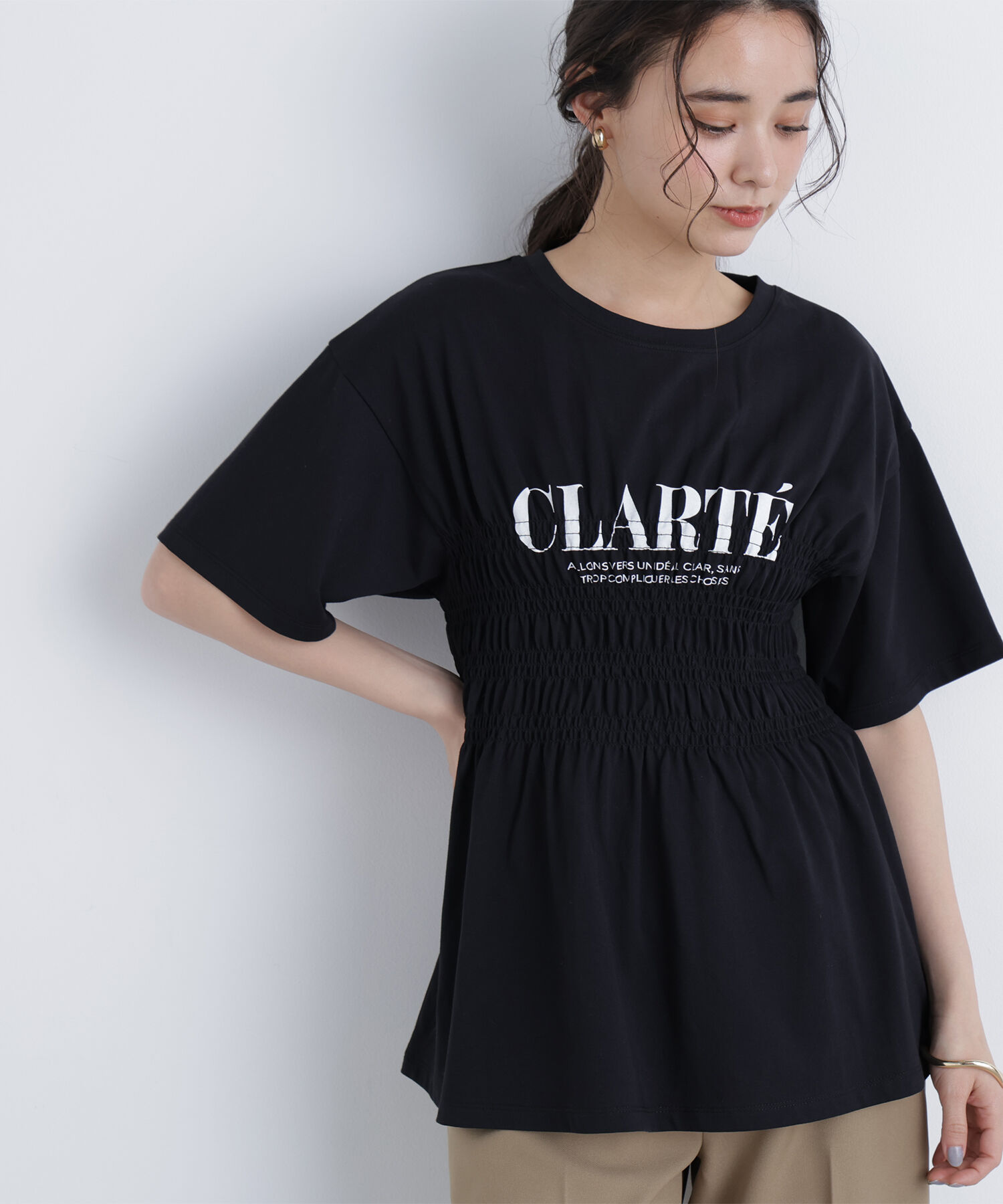  「シャーリングペプラムカットソー」|Tシャツ・カットソー|
