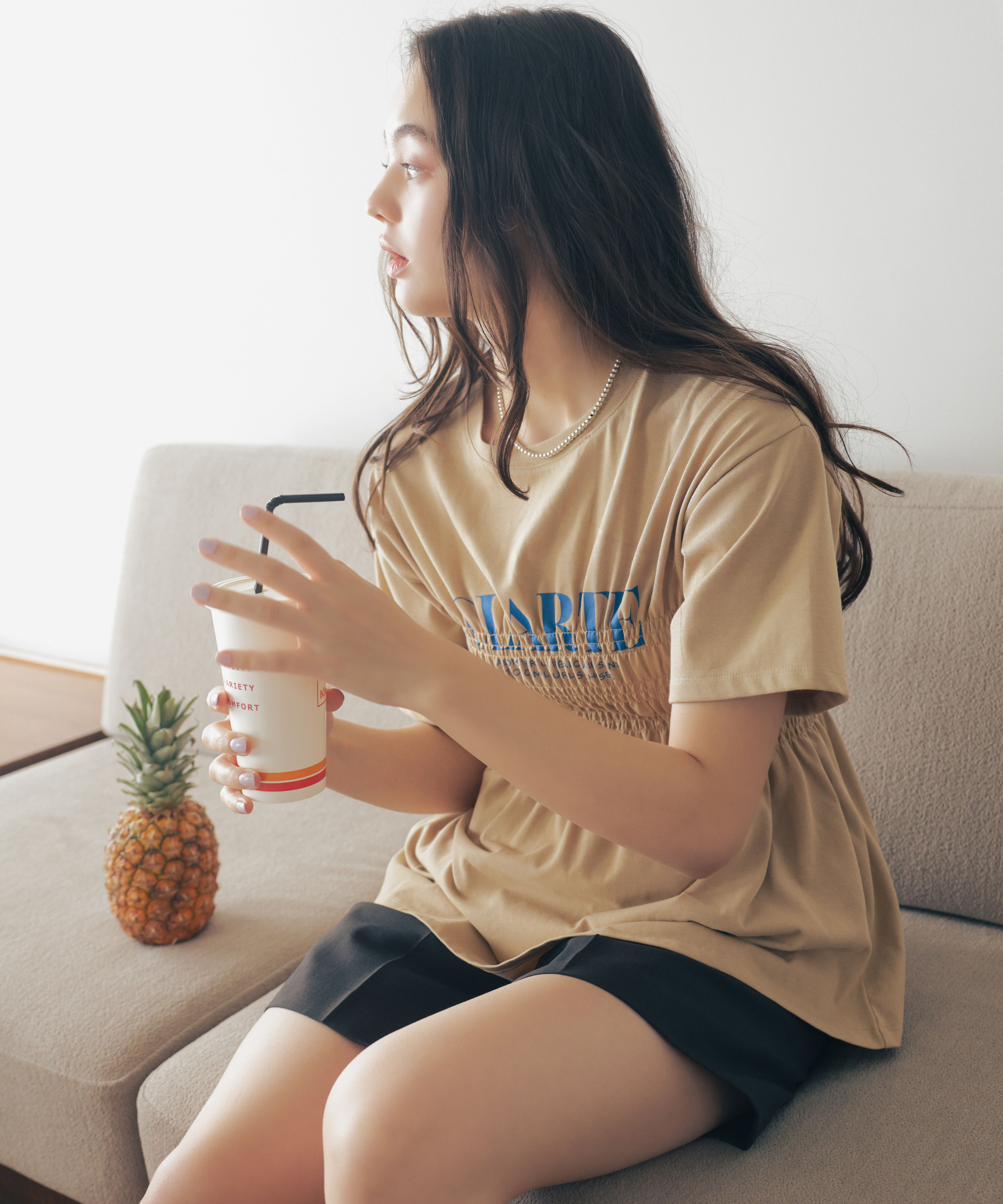  「シャーリングペプラムカットソー」|Tシャツ・カットソー|