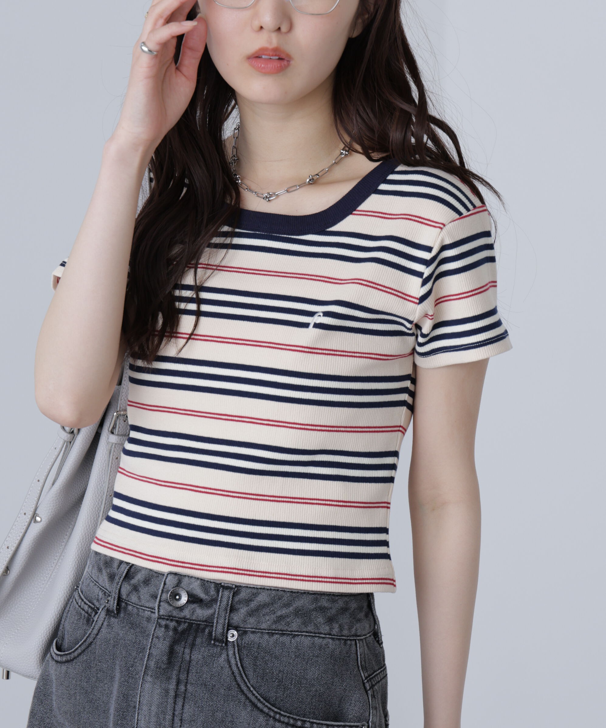  「ワンポイント刺繍マルチボーダーカットソー」|Tシャツ・カットソー|オフベース1