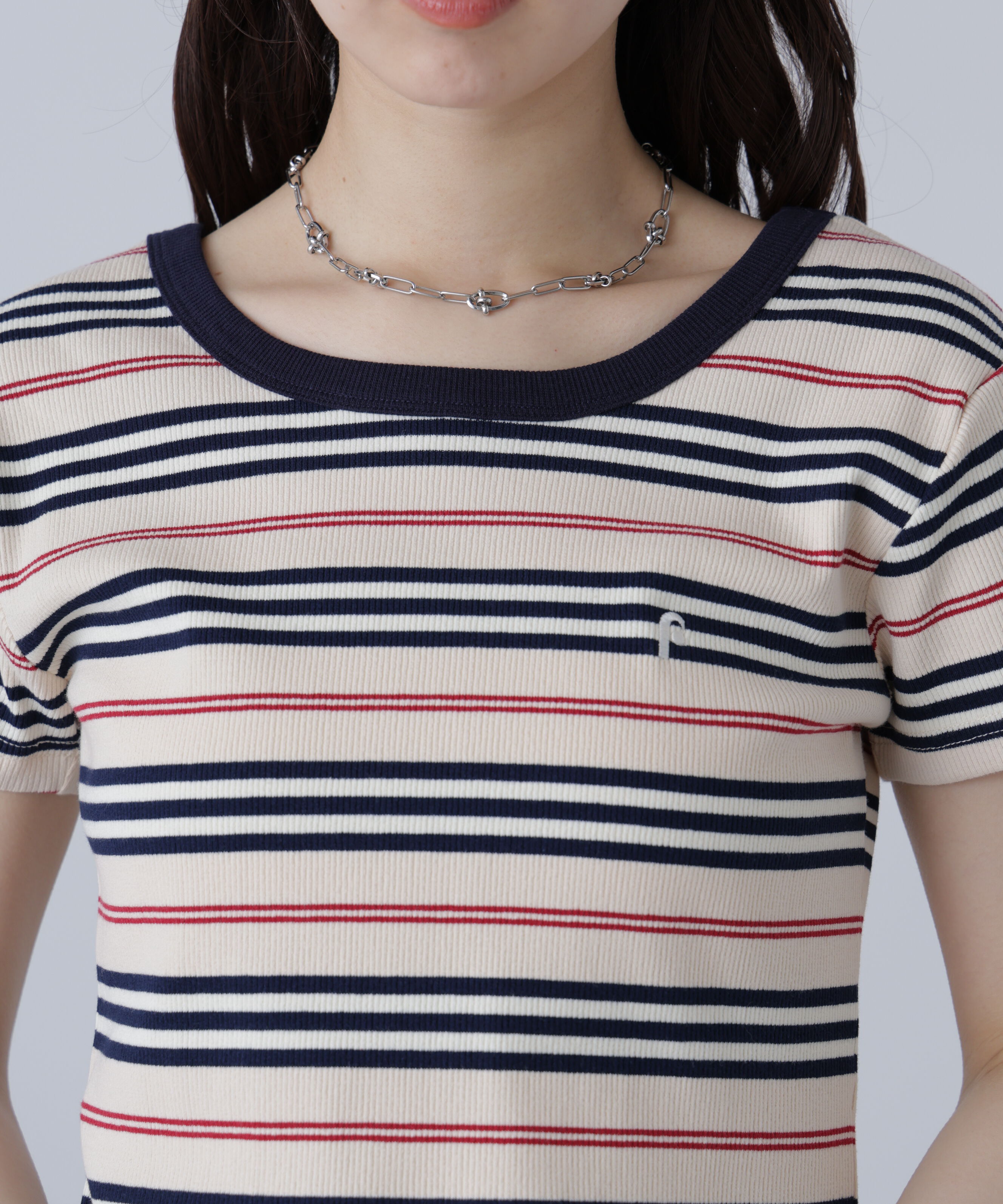  「ワンポイント刺繍マルチボーダーカットソー」|Tシャツ・カットソー|