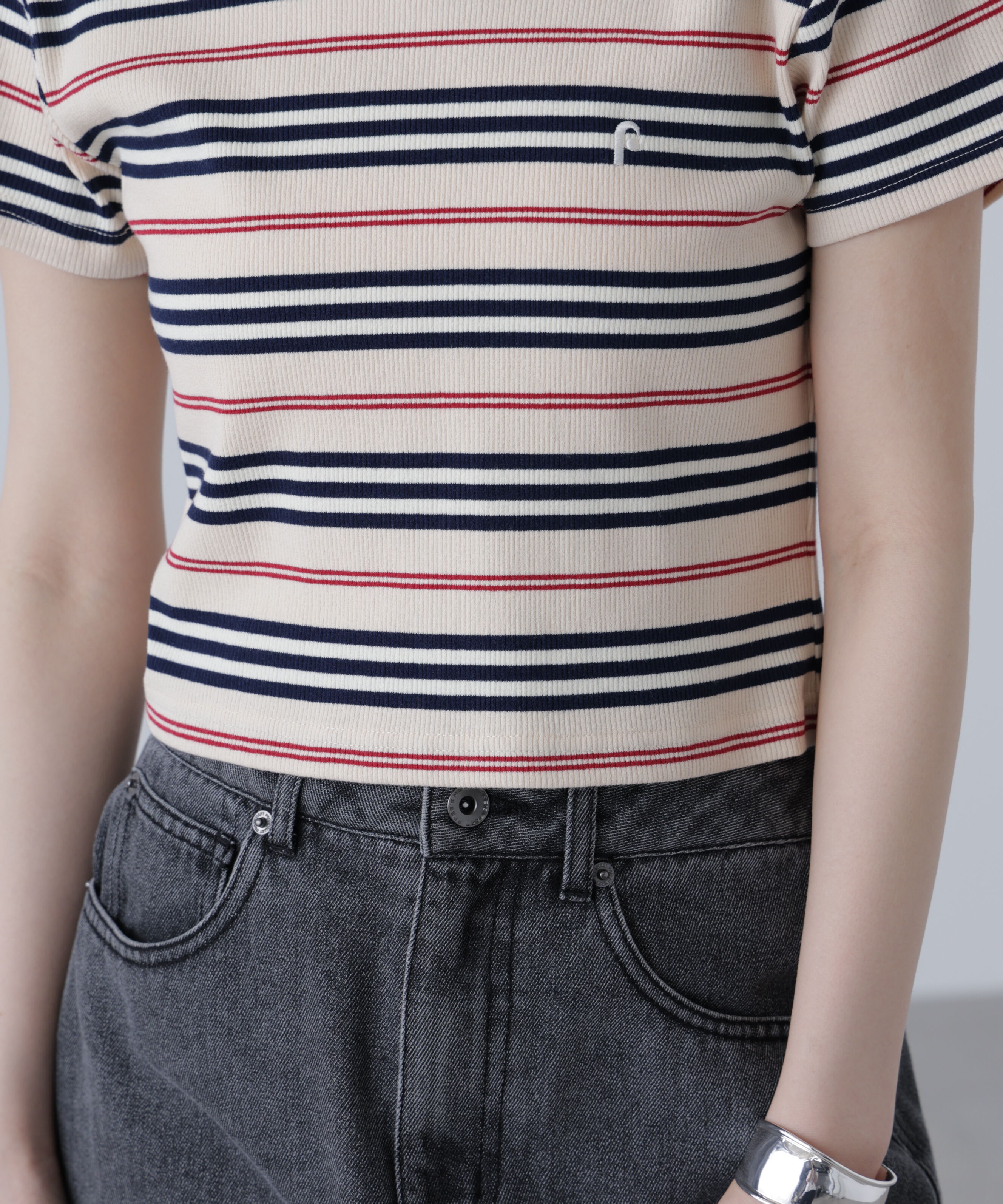  「ワンポイント刺繍マルチボーダーカットソー」|Tシャツ・カットソー|
