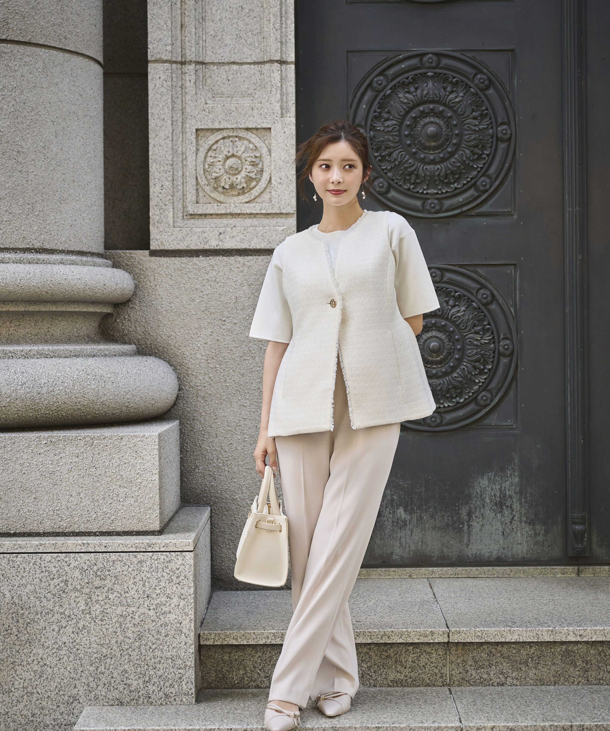 PROPORTION BODY DRESSING「ニュアンス釦ツイードジレ 25AW」|ブルゾン・スタジャン|
