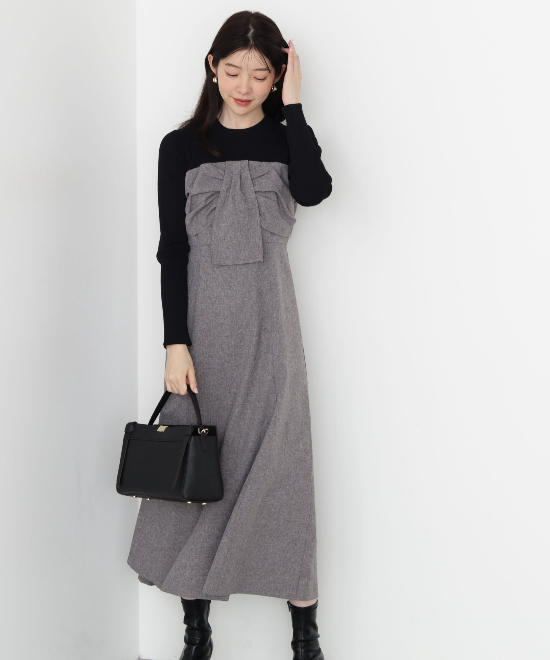 PROPORTION BODY DRESSING「フロントリボンドッキングワンピース 25AW」|ワンピース|