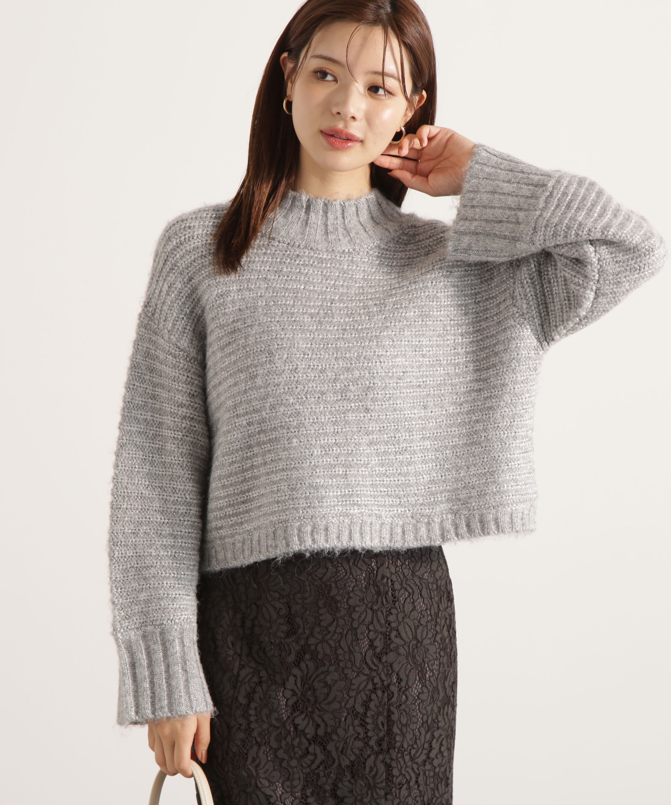 PROPORTION BODY DRESSING「ウールブレンドスタンドカラー畔ニット 25AW」|ニット・セーター|グレー