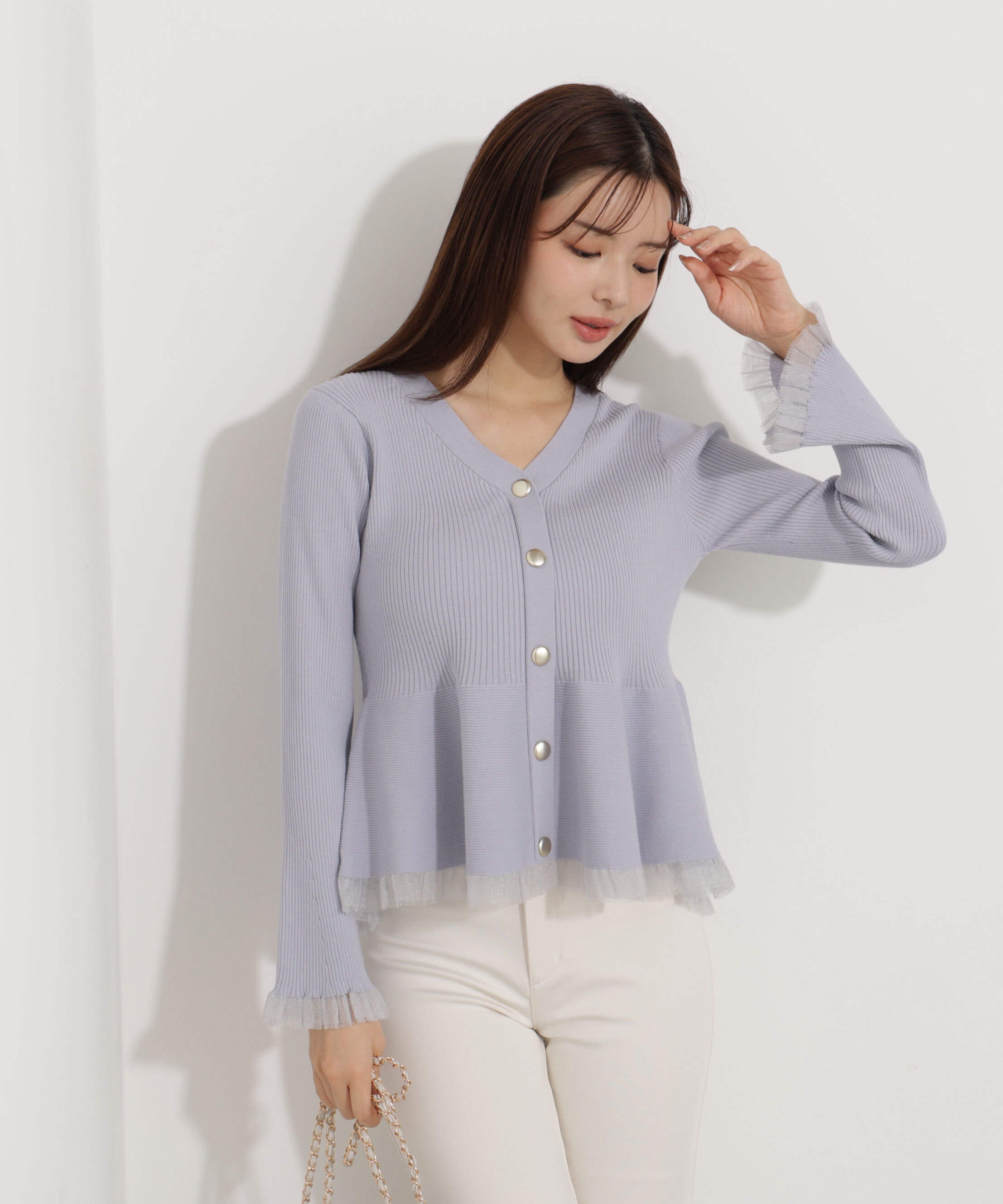 PROPORTION BODY DRESSING「シアー切替ペプラムニット　26SS」|ニット・セーター|