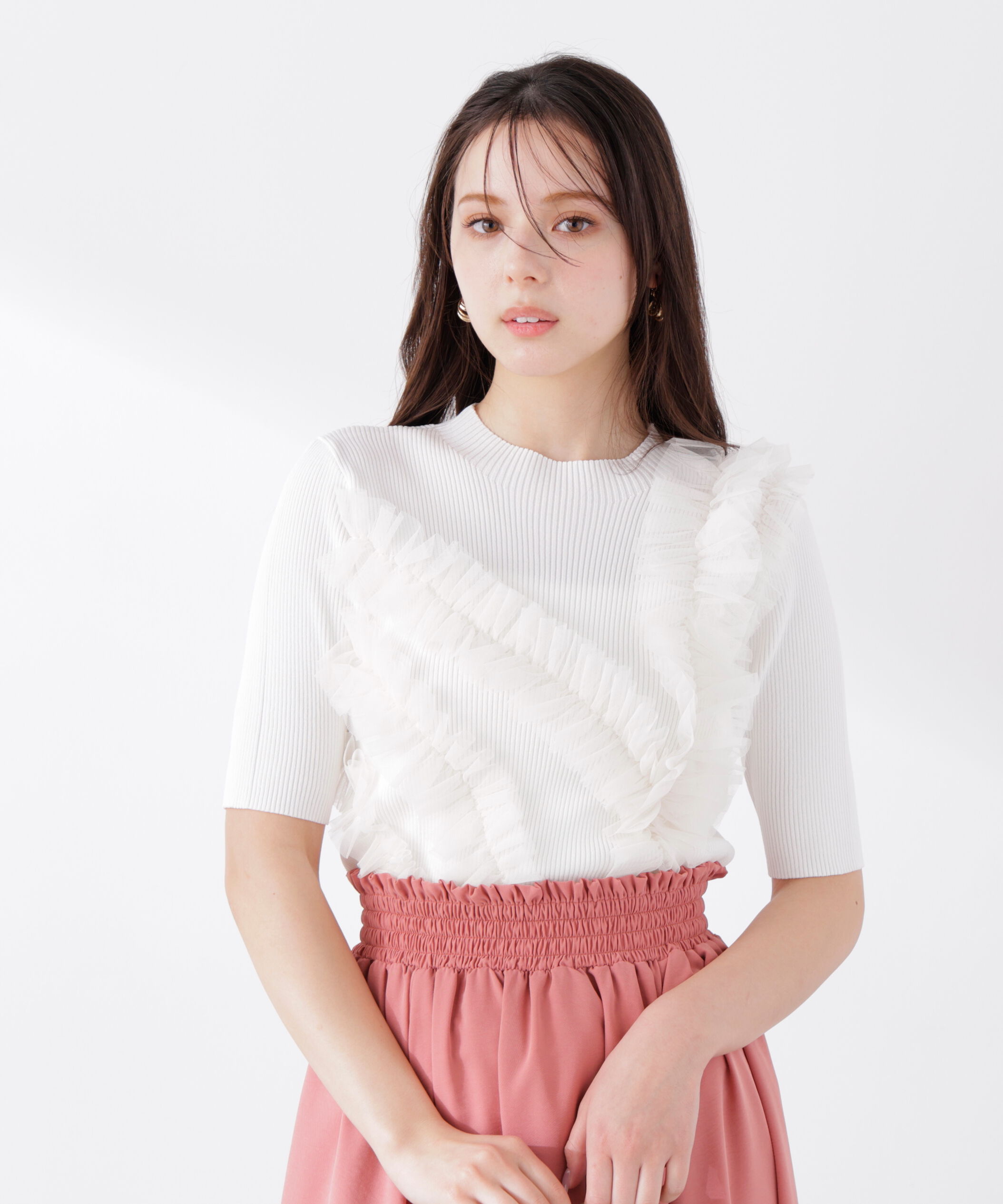 PROPORTION BODY DRESSING「チュールフリル付きニット　26SS」|ニット・セーター|ホワイト