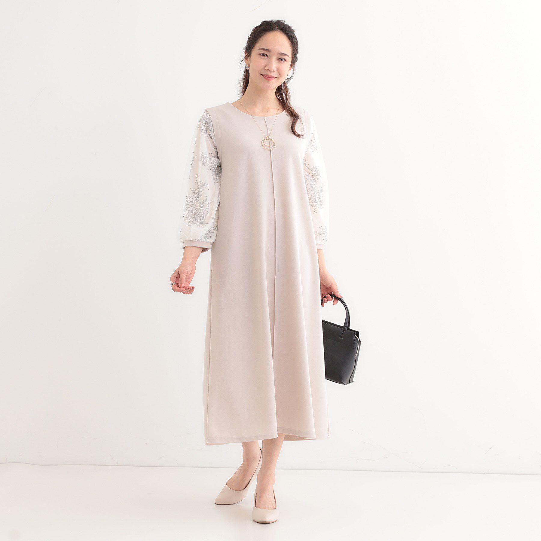SHOO･LA･RUE「1枚で上品に決まる お袖レース切り替え7分袖ワンピース」|ワンピース|