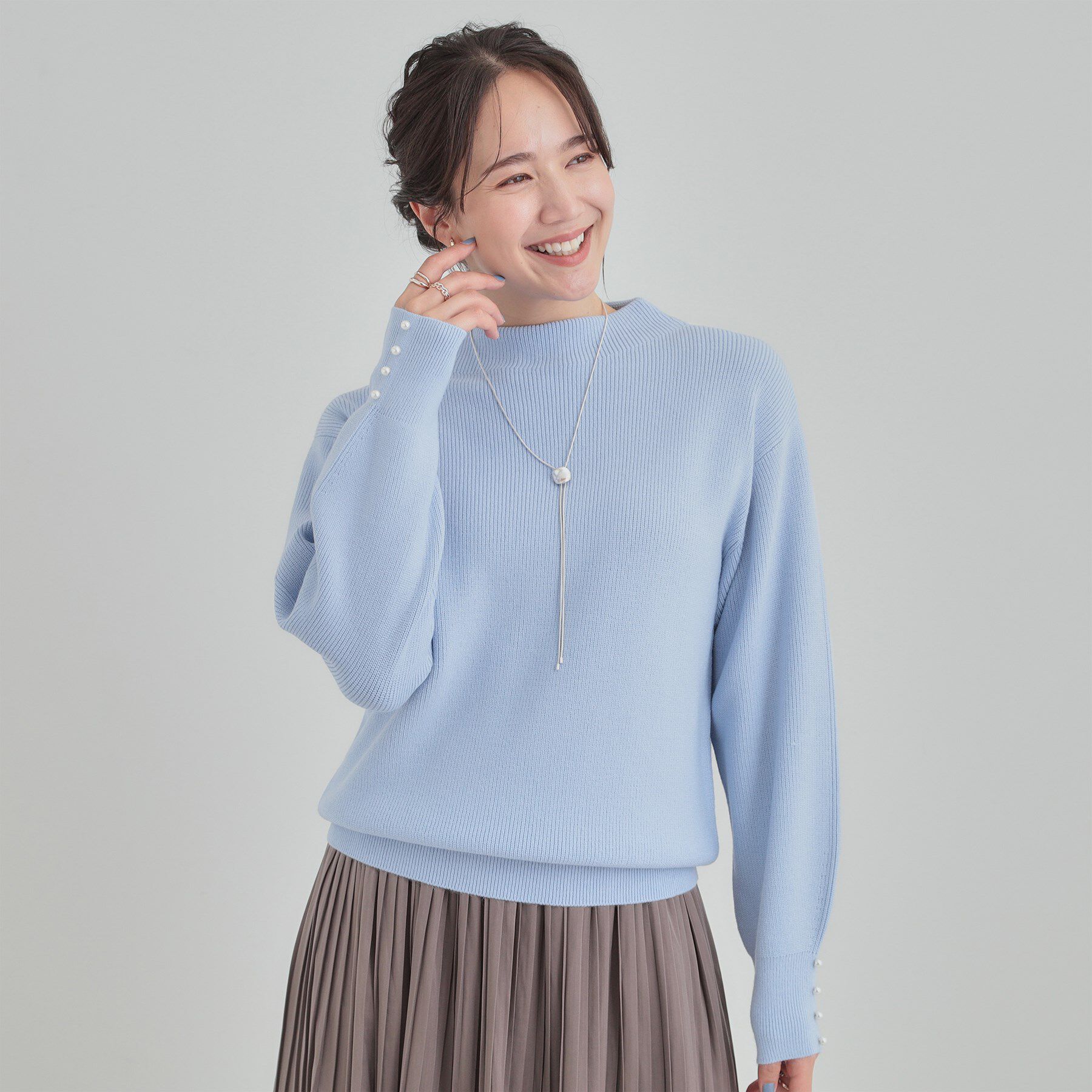 SHOO･LA･RUE「【毛玉になりにくい/洗濯機可/S-LL】お袖パールの上品ニット」|ニット・セーター|