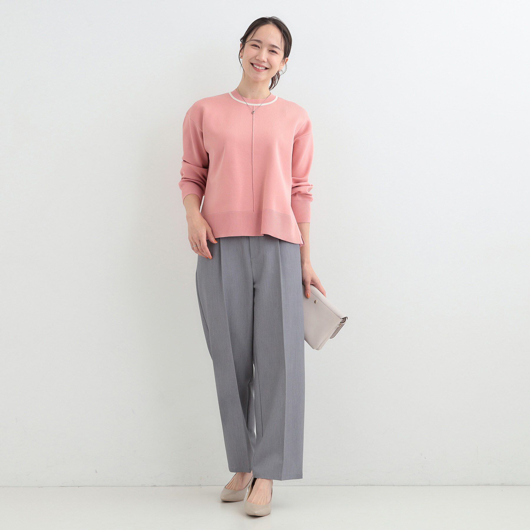 SHOO･LA･RUE「【洗濯機可/S-LL】軽やかなパイピングがポイント スウェットライクニット」|ニット・セーター|