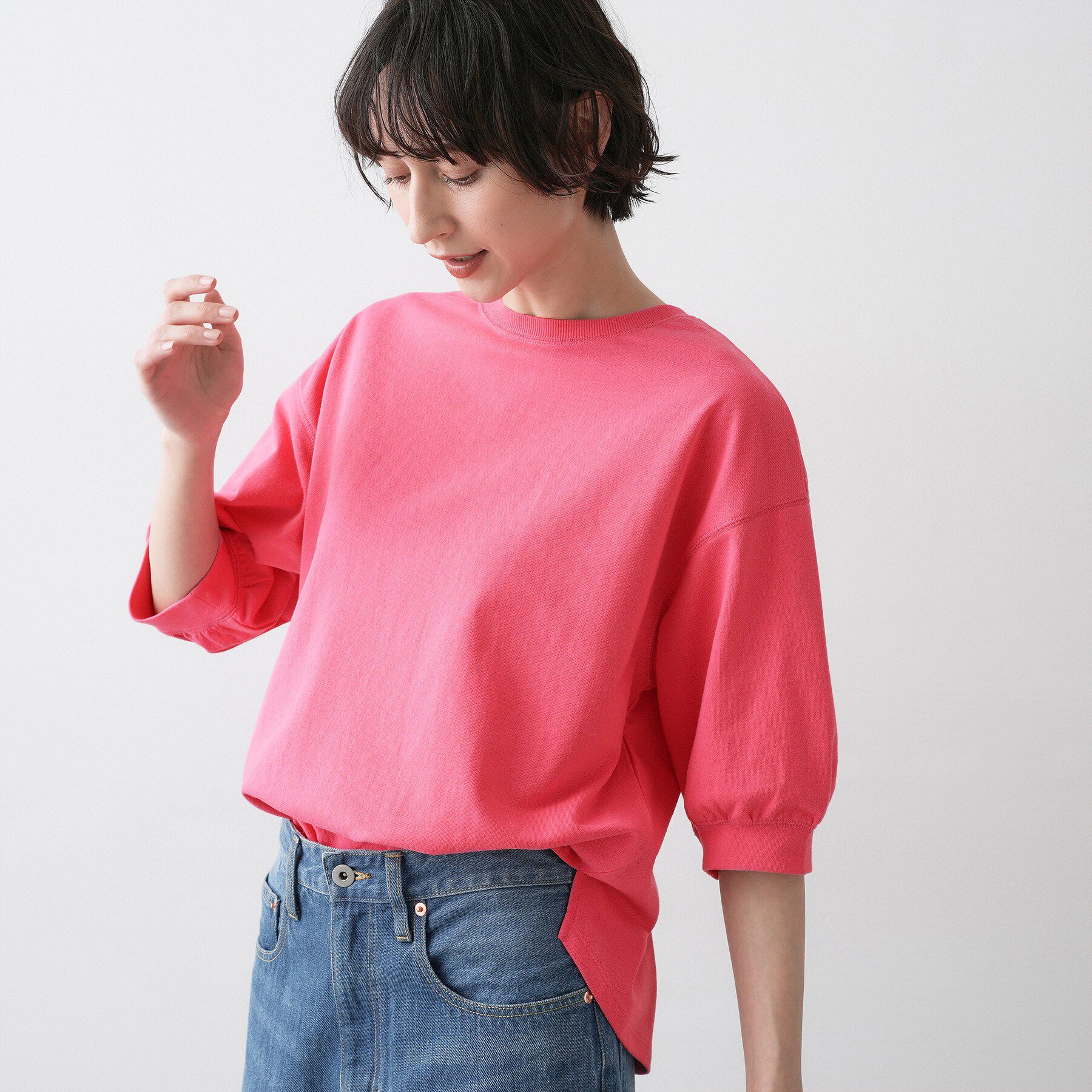 Dessin「【新色追加／360度可愛い】バックヘンリーカットソー5分袖」|Tシャツ・カットソー|