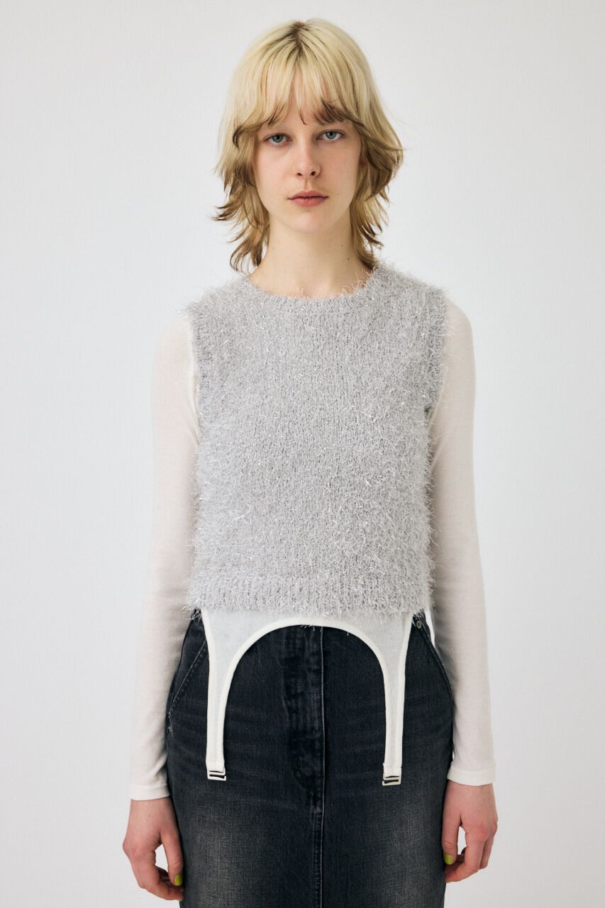 MOUSSY「SHAGGY GLITTER KNIT トップス」|ニット・セーター|L/GRY1