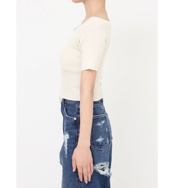 EVRIS「フロントジップハーフスリーブオフショルトップス」|Tシャツ・カットソー|