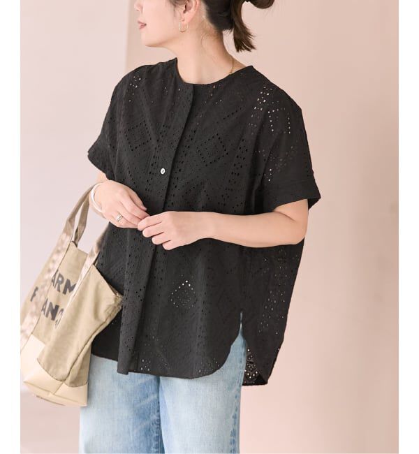 JOURNAL STANDARD「カットワークレースノーカラーブラウス」|シャツ・ブラウス|